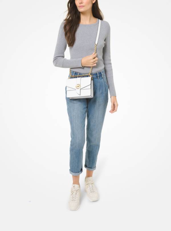 Damske Spojková Taška Michael Kors Greenwich Small Saffiano Leather Biele - Kabelky Michael Kors Slevy | PNAZK-3604